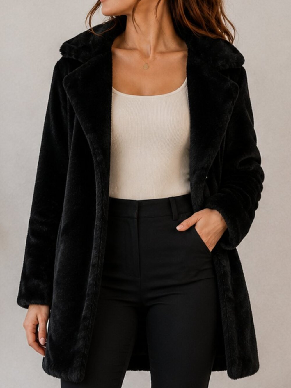 Angel Kiss Los Angeles Black Faux Fur Coat Size XL